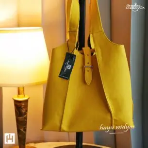 HAYU WIDYAS Vernier tas kulit asli berkualitas - Kuning - Tote Wanita